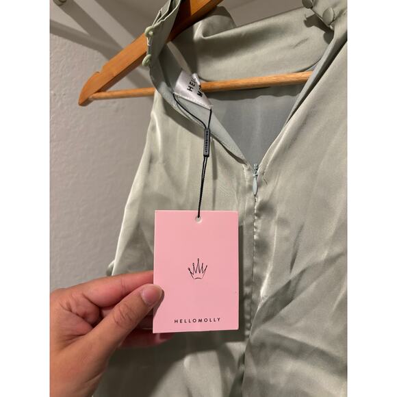 HELLO MOLLY SWITCH OVER SATIN MAXI DRESS SAGE Sz L - Picture 9 of 10